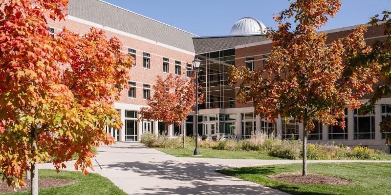 Wheaton College Meyer Science Center Exterior in Sun in Autumn