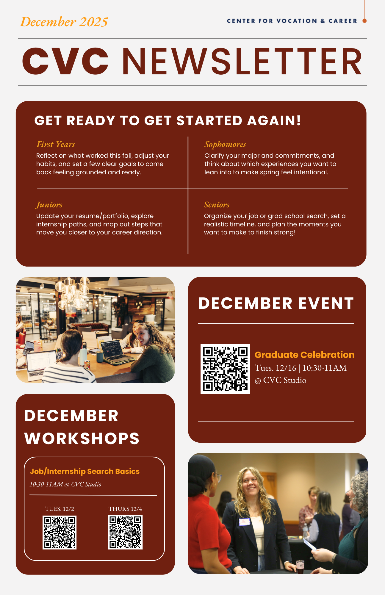 Newsletter with upcoming December events and workshops