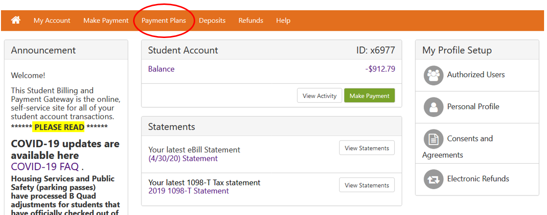 Select Payment Plans in Gateway Screenshot