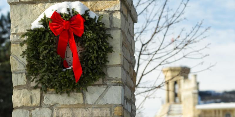 Christmas wreath on school entrance