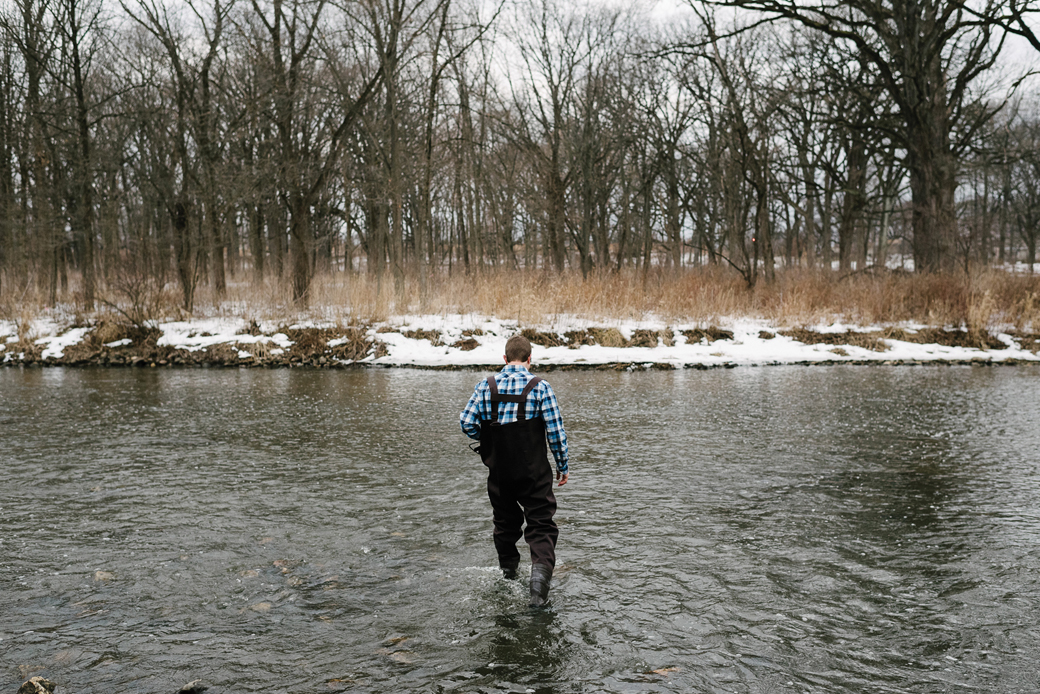 Wheaton College IL Prof Dr. Andrew Luhmann ’06 Walking in Wintery River