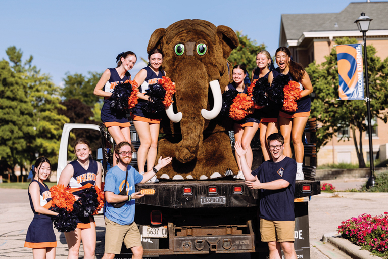 Wheaton College IL Cheerleaders and Tor Mascot