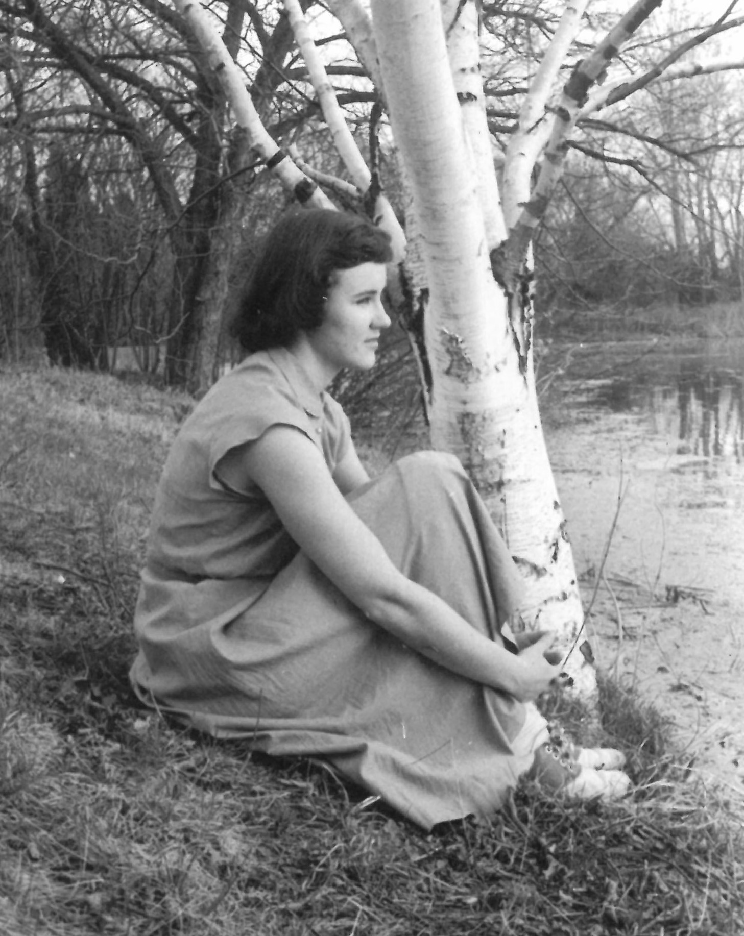 Luci Shaw by the water as a student at Wheaton College