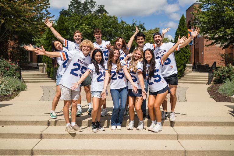 Wheaton College students wearing matching jerseys