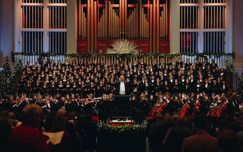 Orchestra and choirs on stage at Christmas Festival